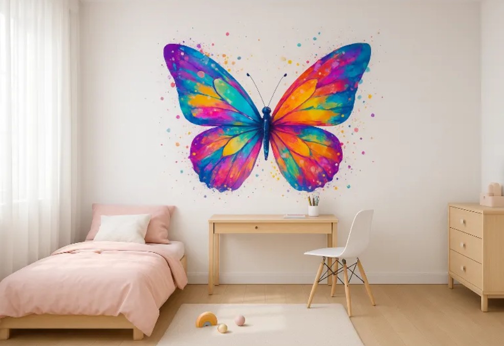 Chambre d'enfant avant : mur blanc sans décor