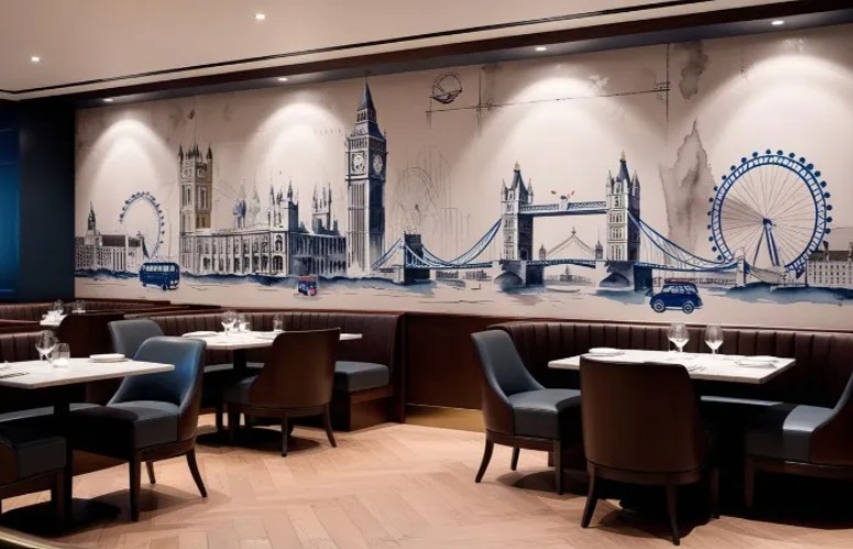 Fresque murale illustrée de Londres dans une salle de restaurant