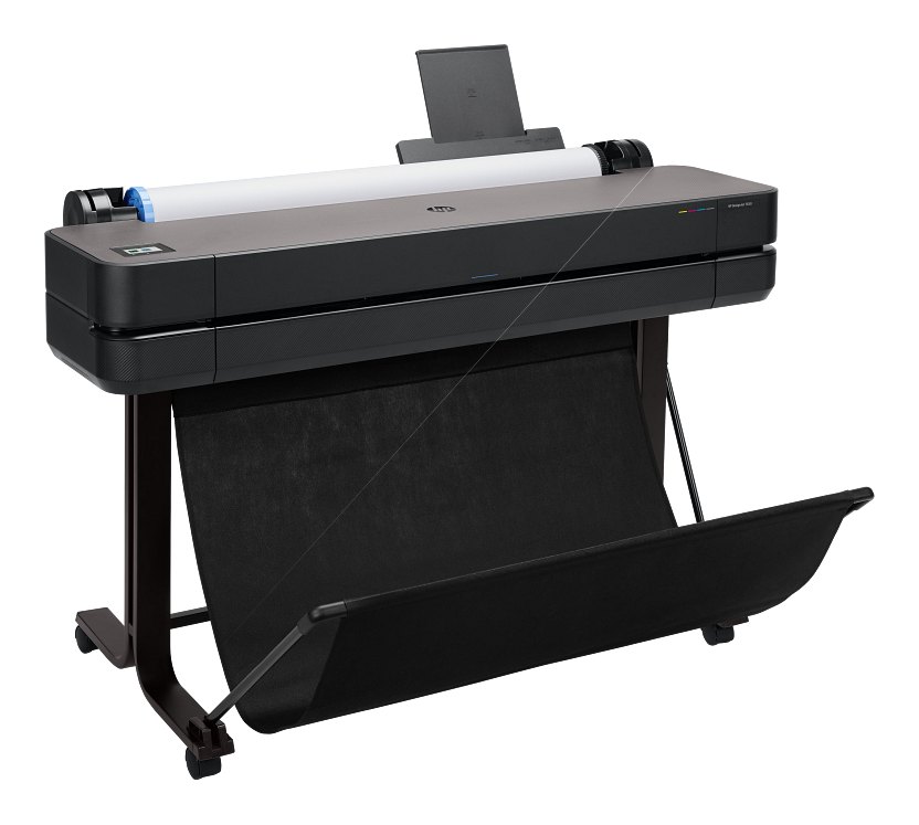 Traceur grand format HP DesignJet T630 36 pouces sur son pied, vue de trois quarts